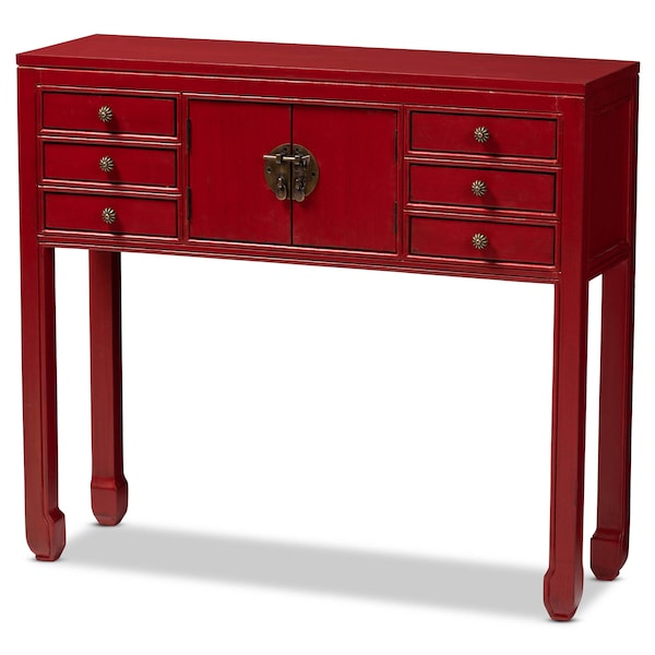 Baxton Studio Red Finished Wood Bronze Finished Accents 6-Drawer Console Table 147-8191 - main